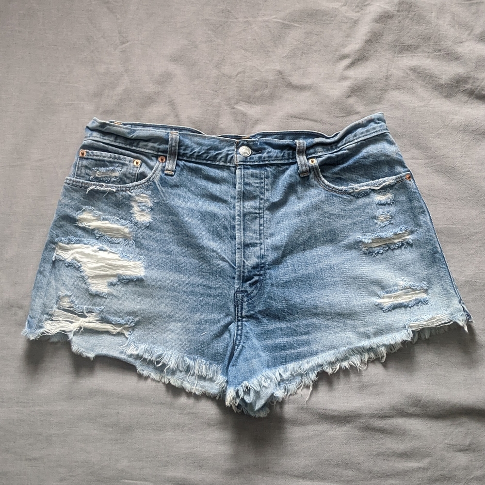 Abercrombie & Fitch Light Blue Distressed Denim Jean Shorts